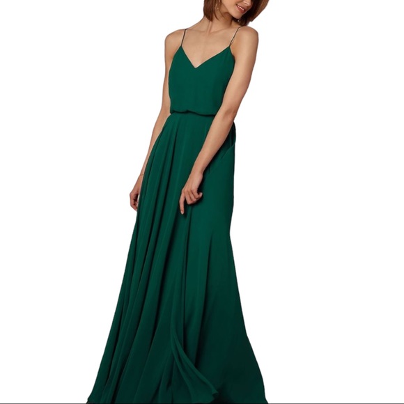 New BHLDN x Jenny Yoo Inesse 4 / Sm Green Chiffon V-Neck Circle Skirt Maxi Gown - Picture 4 of 8